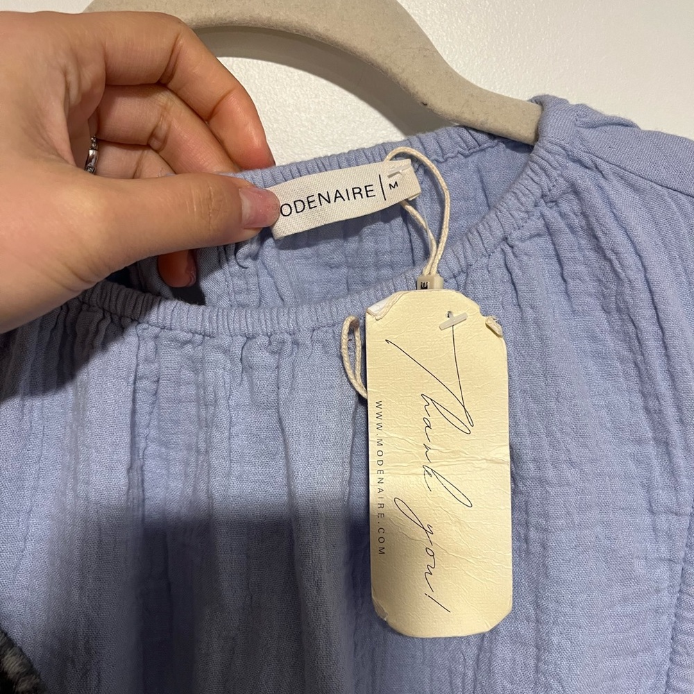 Nordstrom Modernaire 100% Organic Cotton Light Blue Midi Dress with Ruffle Hem - Picture 6 of 9